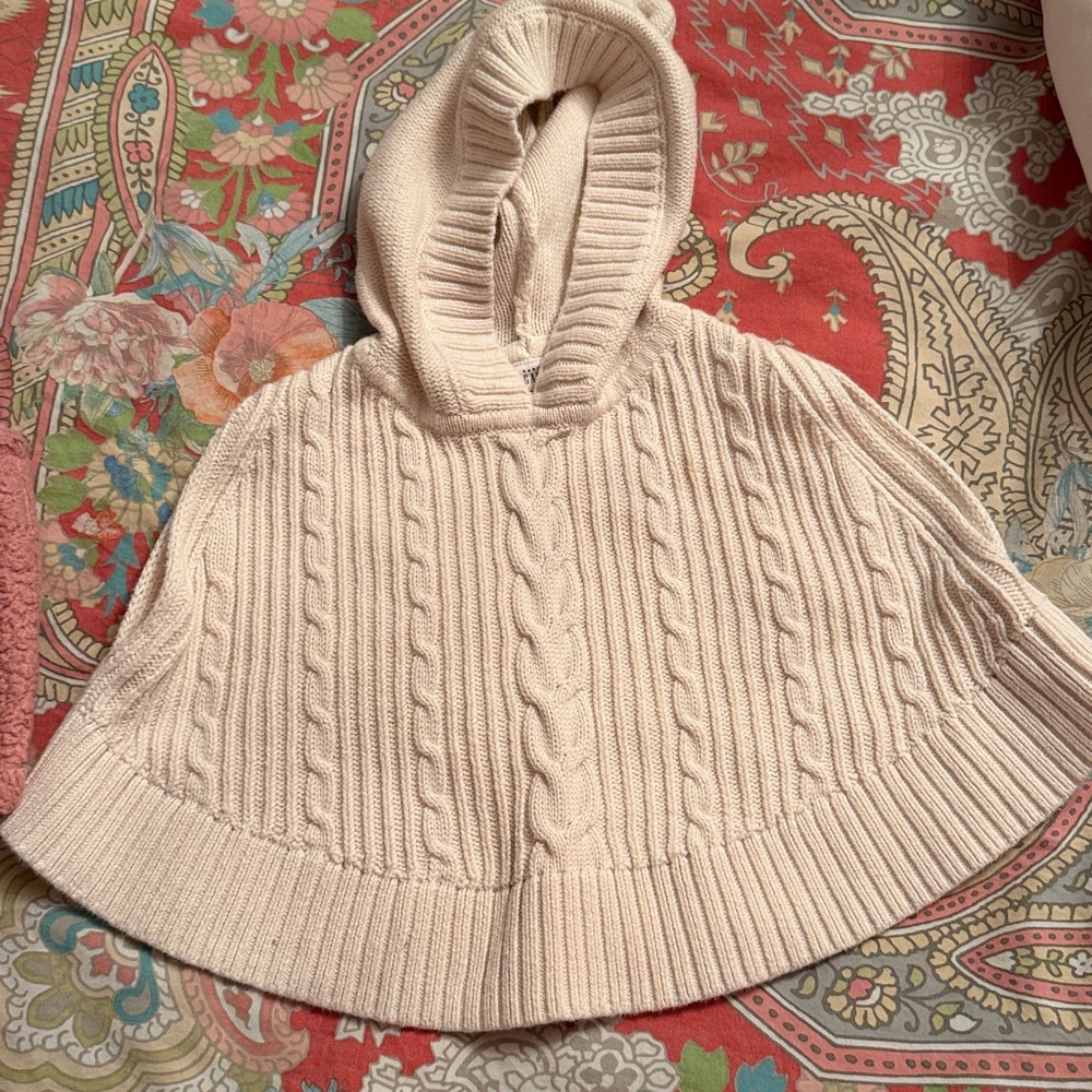 Gap Cream Knit Cable Knit Hoodie & Fleece Pink Vest 18-24mo - Picture 2 of 7